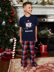 Stitch Style Boys Blue 100% Cotton Personalised Christmas Polar Bear Pyjamas - Image 3 of 5