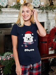 Stitch Style Womens Blue 100% Cotton Personalised Christmas Polar Bear Pyjamas - Image 1 of 5