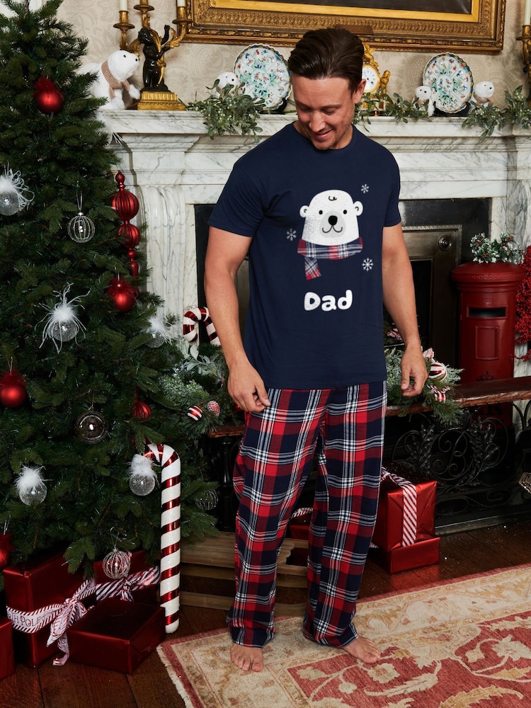 Stitch Style Womens Blue 100% Cotton Personalised Christmas Polar Bear Pyjamas - Image 2 of 5