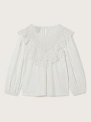 Monsoon White Long Sleeve Jersey 100% Cotton Blouse - Image 1 of 3