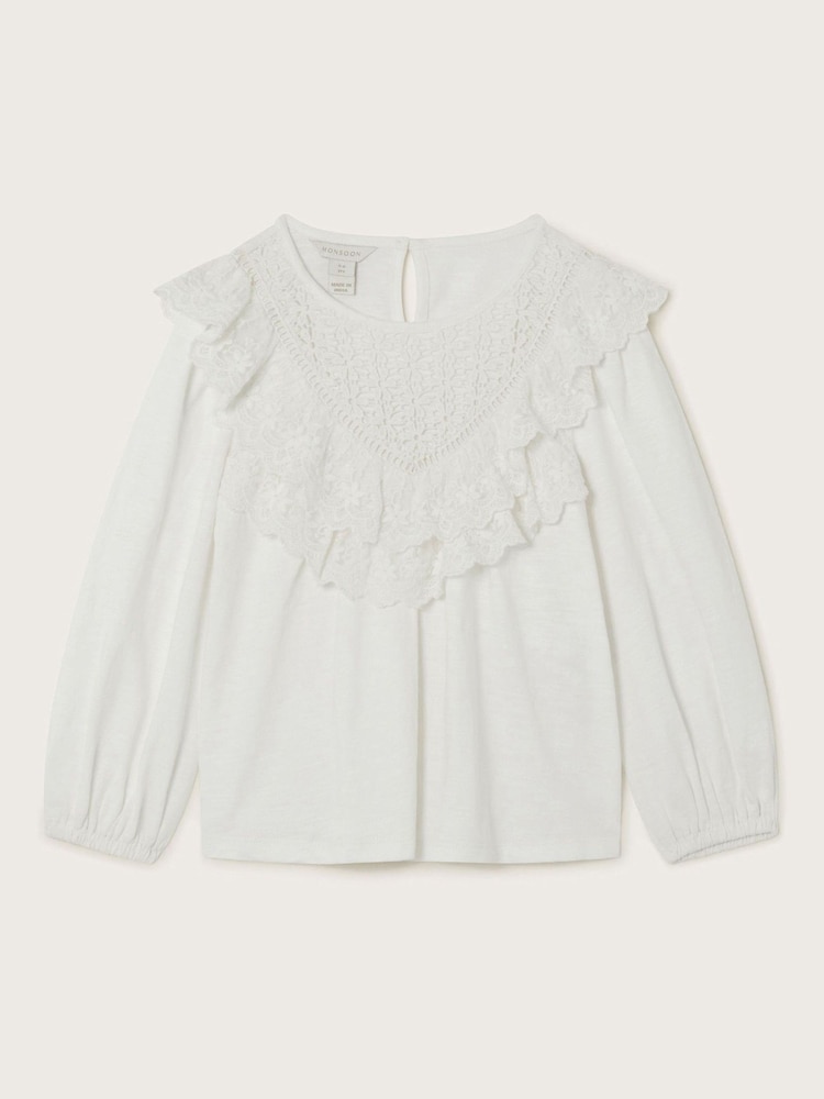 Monsoon White Long Sleeve Jersey 100% Cotton Blouse - Image 1 of 3