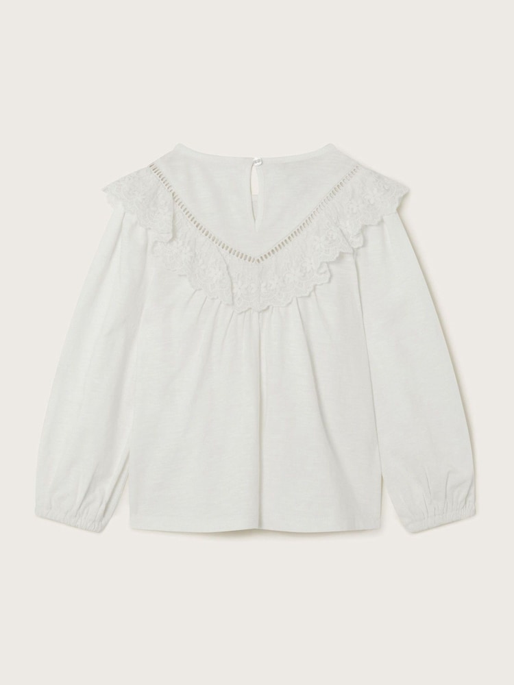 Monsoon White Long Sleeve Jersey 100% Cotton Blouse - Image 2 of 3