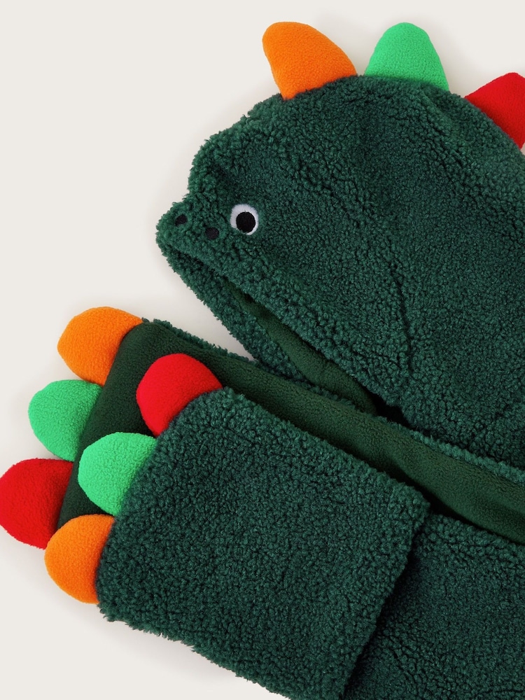 Monsoon Green Green Fleece Dinosaur Hat Scarf - Image 2 of 2 Monsoon Green Green Fleece Dinosaur Hat Scarf - Image 2 of 2