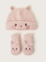 Monsoon Pink Baby Bunny Mittens and Hat Set - Image 1 of 3