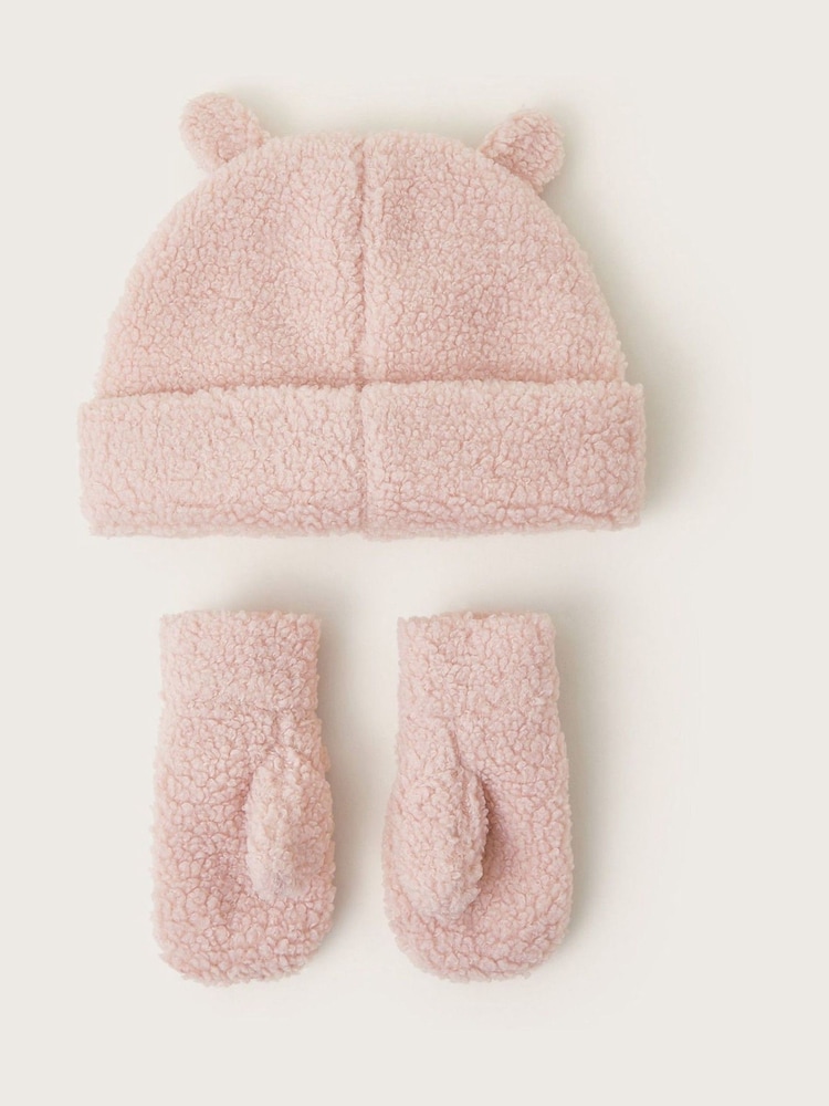 Monsoon Pink Baby Bunny Mittens and Hat Set - Image 2 of 3