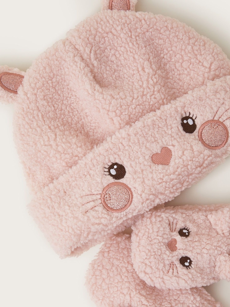 Monsoon Pink Baby Bunny Mittens and Hat Set - Image 3 of 3