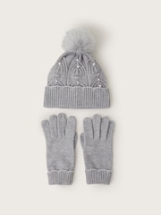 Monsoon Grey Rosa Scallop Hat and Gloves Set - Image 1 of 3
