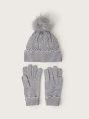 Monsoon Grey Rosa Scallop Hat and Gloves Set - Image 2 of 3