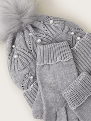 Monsoon Grey Rosa Scallop Hat and Gloves Set - Image 3 of 3