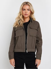 M&Co Brown Petite Zip Collared 100% Cotton Jacket - Image 1 of 5