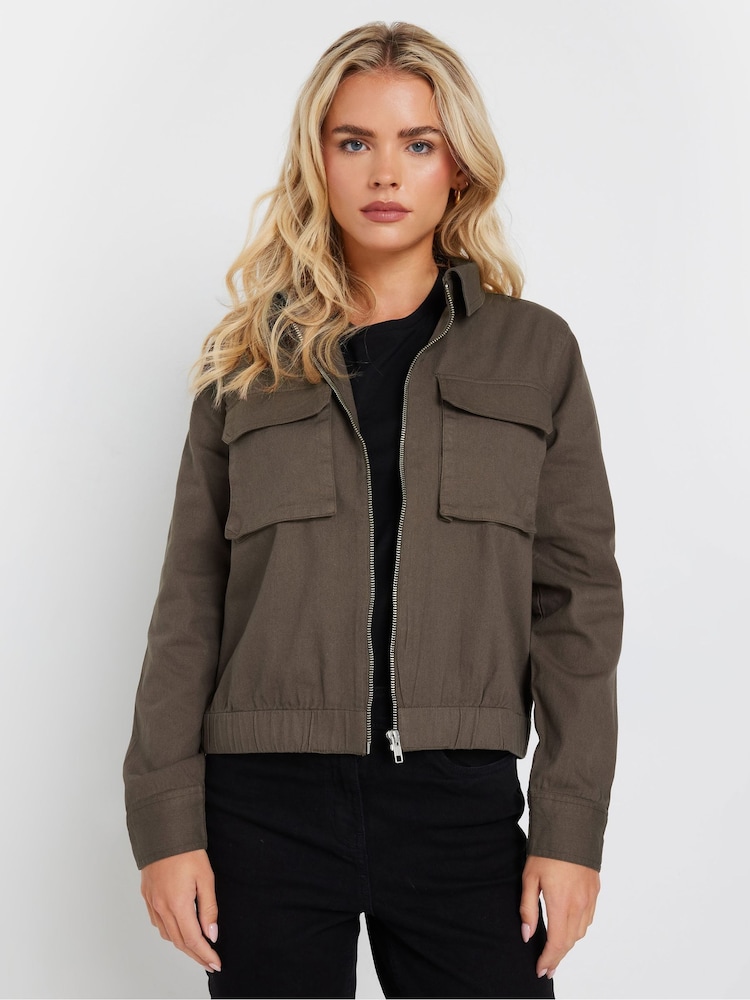 M&Co Brown Petite Zip Collared 100% Cotton Jacket - Image 1 of 5