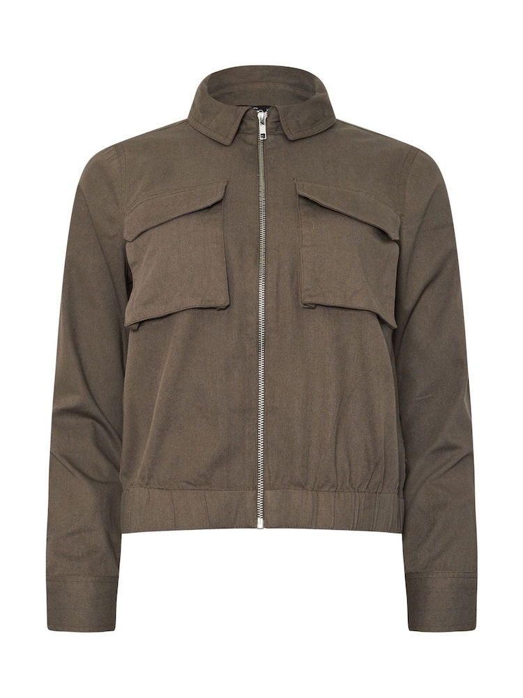 M&Co Brown Petite Zip Collared 100% Cotton Jacket - Image 5 of 5