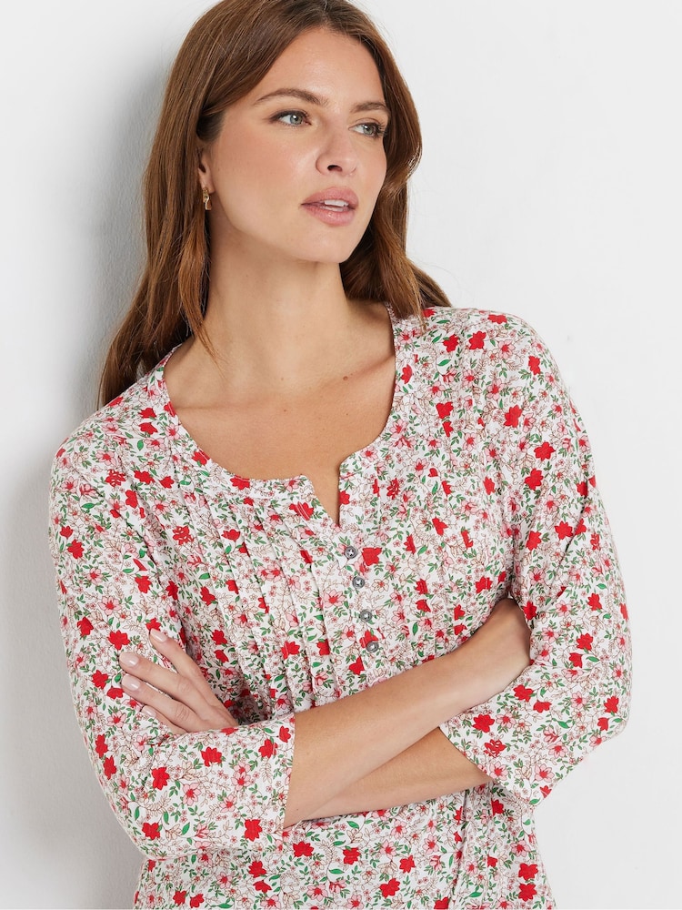 M&Co Pink 3/4 Sleeve 100% Cotton Henley Top - Image 1 of 5