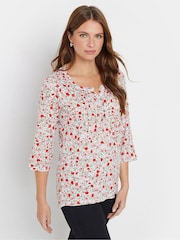 M&Co Pink 3/4 Sleeve 100% Cotton Henley Top - Image 2 of 5