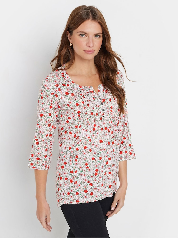 M&Co Pink 3/4 Sleeve 100% Cotton Henley Top - Image 2 of 5
