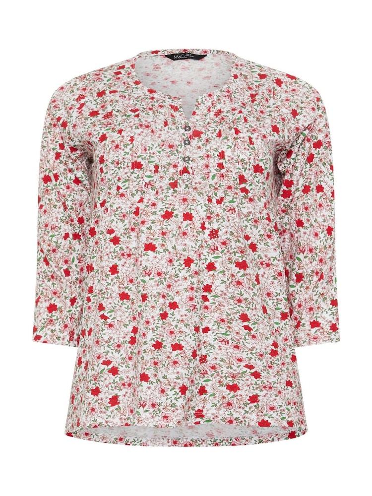 M&Co Pink 3/4 Sleeve 100% Cotton Henley Top - Image 5 of 5