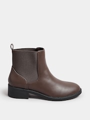 Yours Curve Brown Wide Fit Extra Wide Fit PU Elastic Chelsea Boots - Image 1 of 4