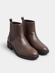 Yours Curve Brown Wide Fit Extra Wide Fit PU Elastic Chelsea Boots - Image 2 of 4