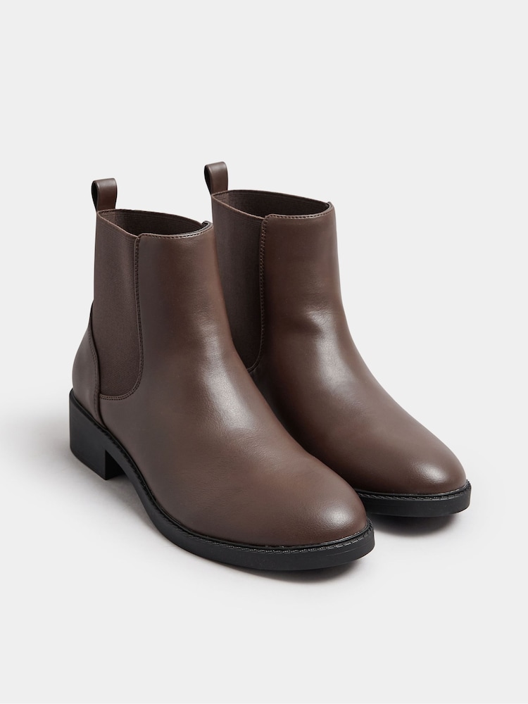 Yours Curve Brown Wide Fit Extra Wide Fit PU Elastic Chelsea Boots - Image 2 of 4