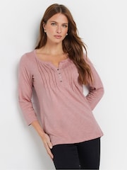 M&Co Pink 3/4 Sleeve 100% Cotton Henley Top - Image 1 of 5