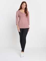 M&Co Pink 3/4 Sleeve 100% Cotton Henley Top - Image 2 of 5