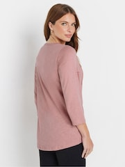 M&Co Pink 3/4 Sleeve 100% Cotton Henley Top - Image 3 of 5