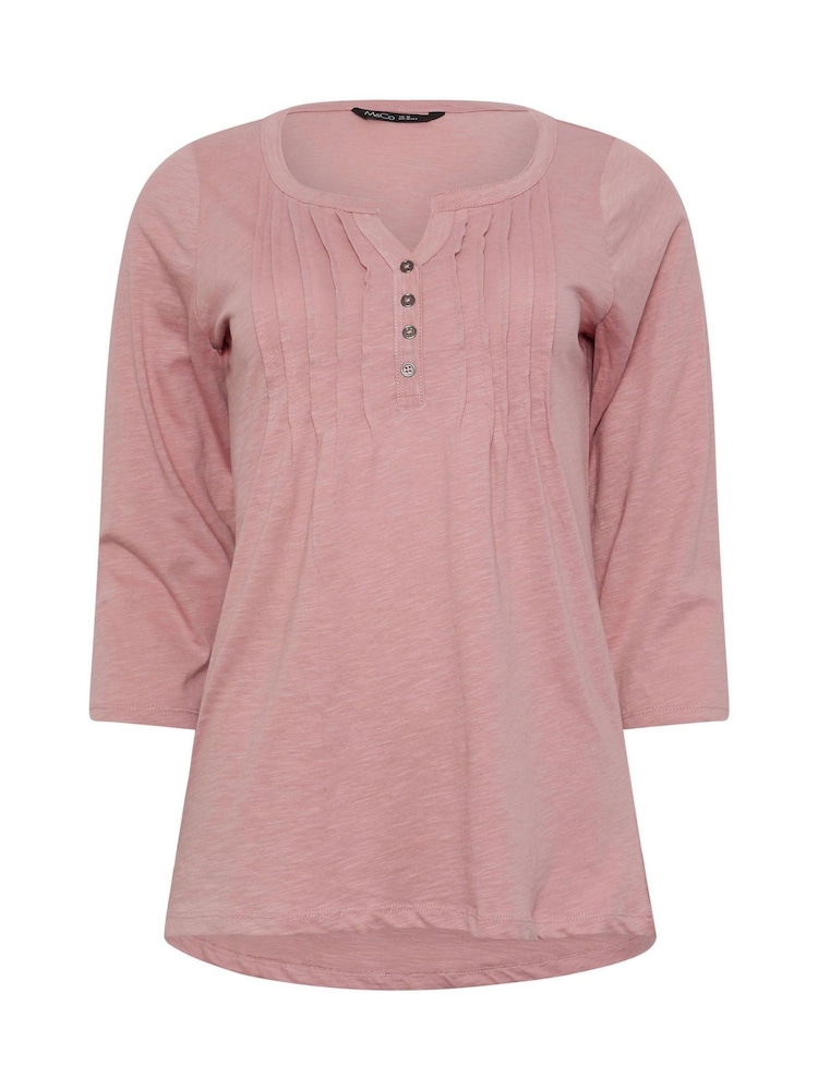 M&Co Pink 3/4 Sleeve 100% Cotton Henley Top - Image 5 of 5