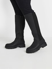 Yours Curve Black Extra Wide Fit Extra Wide Fit Sock Panel Knee High Boots - Image 1 of 5