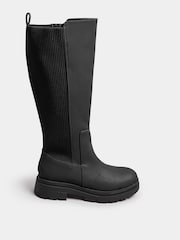 Yours Curve Black Extra Wide Fit Extra Wide Fit Sock Panel Knee High Boots - Image 2 of 5