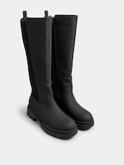 Yours Curve Black Extra Wide Fit Extra Wide Fit Sock Panel Knee High Boots - Image 3 of 5