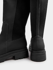 Yours Curve Black Extra Wide Fit Extra Wide Fit Sock Panel Knee High Boots - Image 4 of 5
