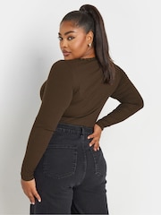 Yours Curve Brown Ribbed Lace Bodies - Image 3 of 5