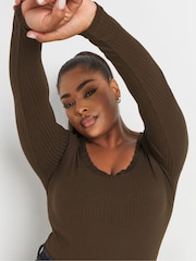 Yours Curve Brown Ribbed Lace Bodies - Image 4 of 5