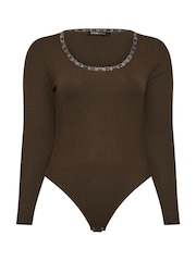 Yours Curve Brown Ribbed Lace Bodies - Image 5 of 5