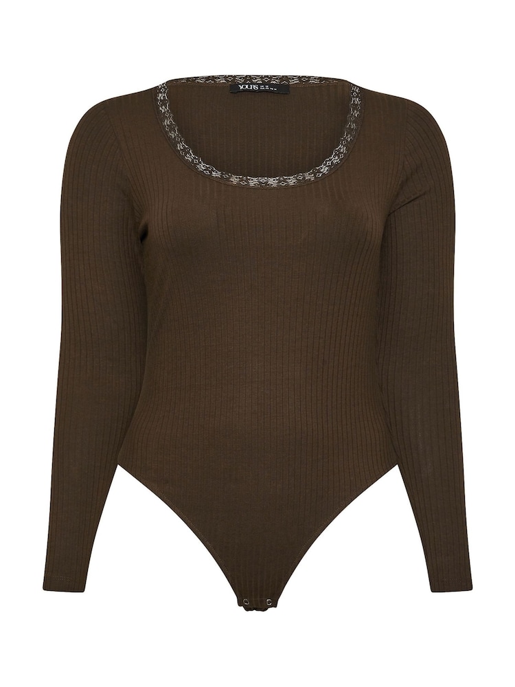 Yours Curve Brown Ribbed Lace Bodies - Image 5 of 5