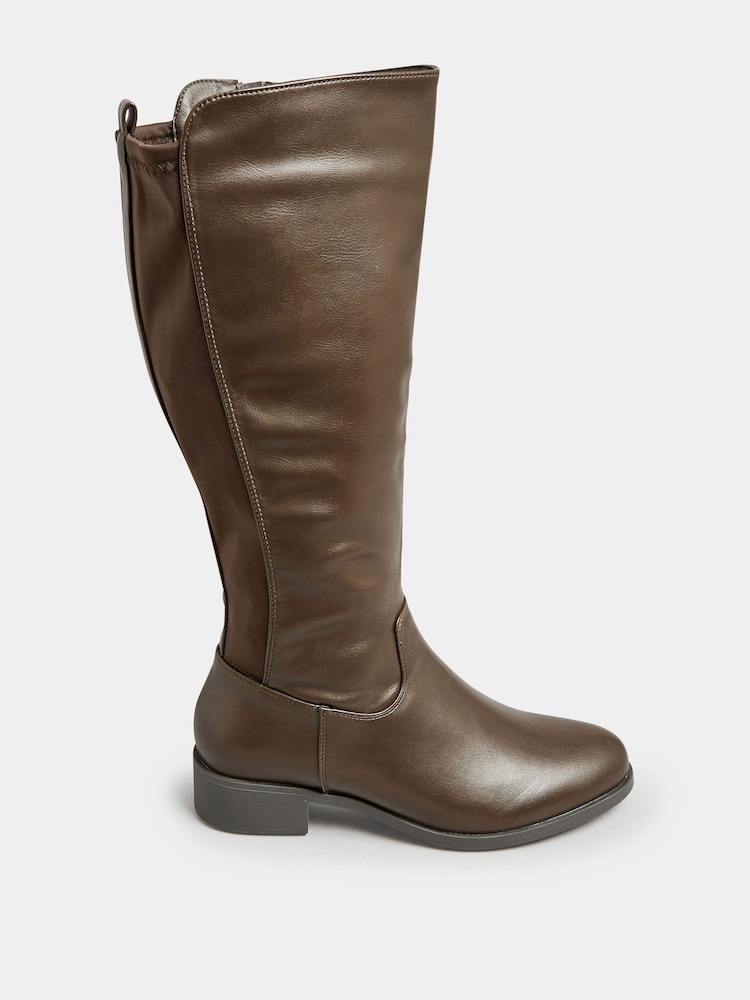 Yours Curve Brown Wide Fit Stretch PU Knee Boots - Image 2 of 5