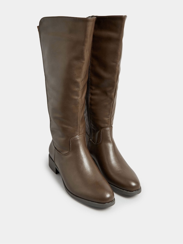 Buy Yours Curve Brown Wide Fit Stretch PU Knee Boots from Next Oman