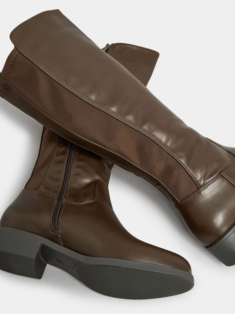Yours Curve Brown Wide Fit Stretch PU Knee Boots - Image 5 of 5