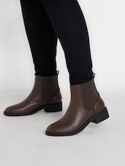 Yours Curve Brown Extra Wide Fit Extra Wide Fit PU Elastic Chelsea Boots - Image 1 of 5