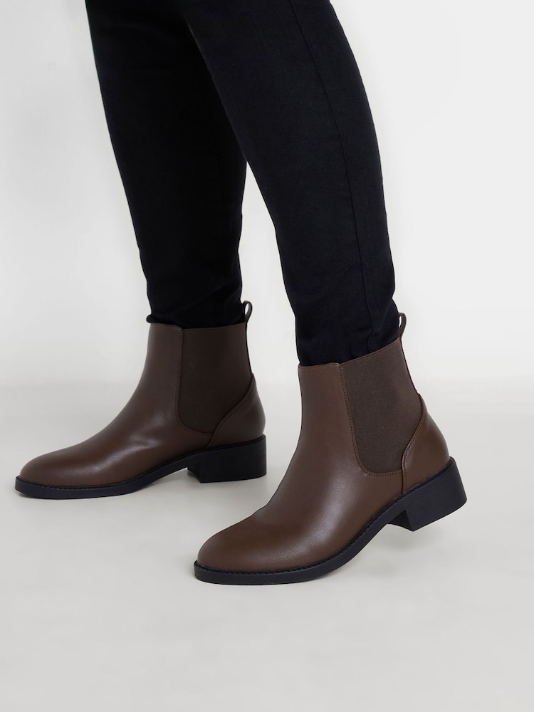 Yours Curve Brown Extra Wide Fit Extra Wide Fit PU Elastic Chelsea Boots - Image 1 of 5