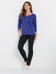 M&Co Blue 3/4 Sleeve 100% Cotton Henley Top - Image 2 of 5
