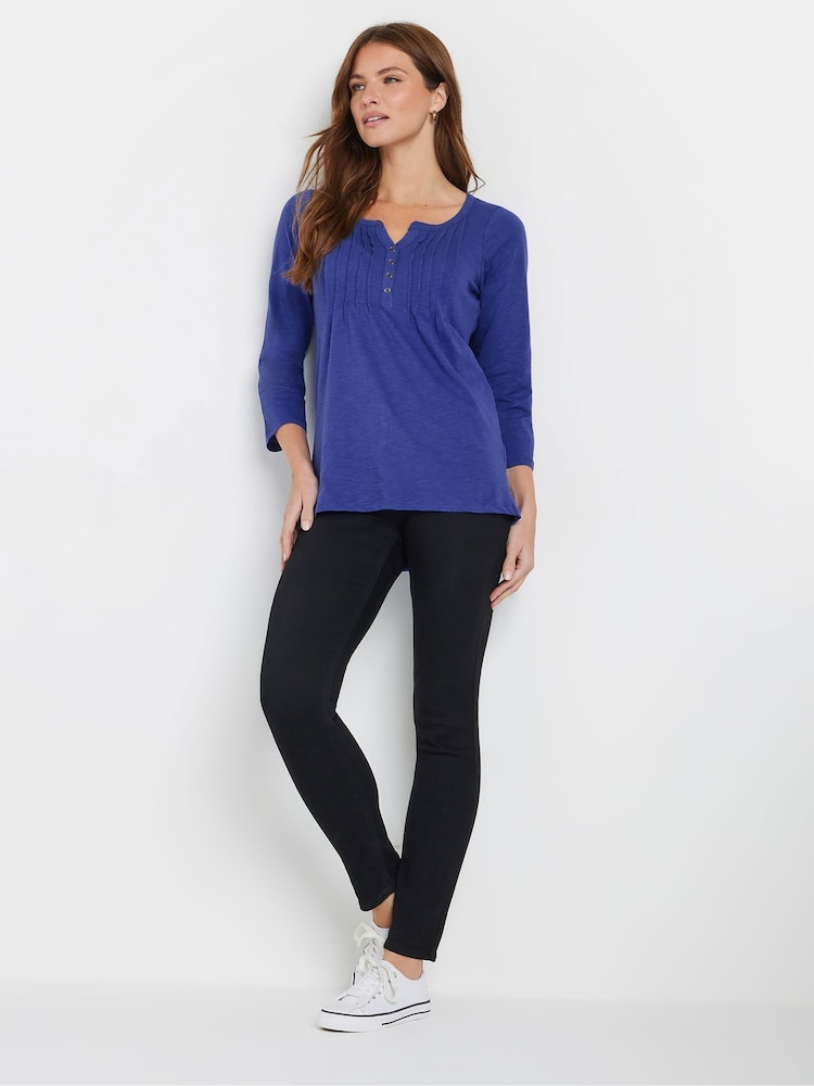 M&Co Blue 3/4 Sleeve 100% Cotton Henley Top - Image 2 of 5