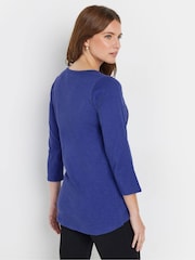 M&Co Blue 3/4 Sleeve 100% Cotton Henley Top - Image 3 of 5