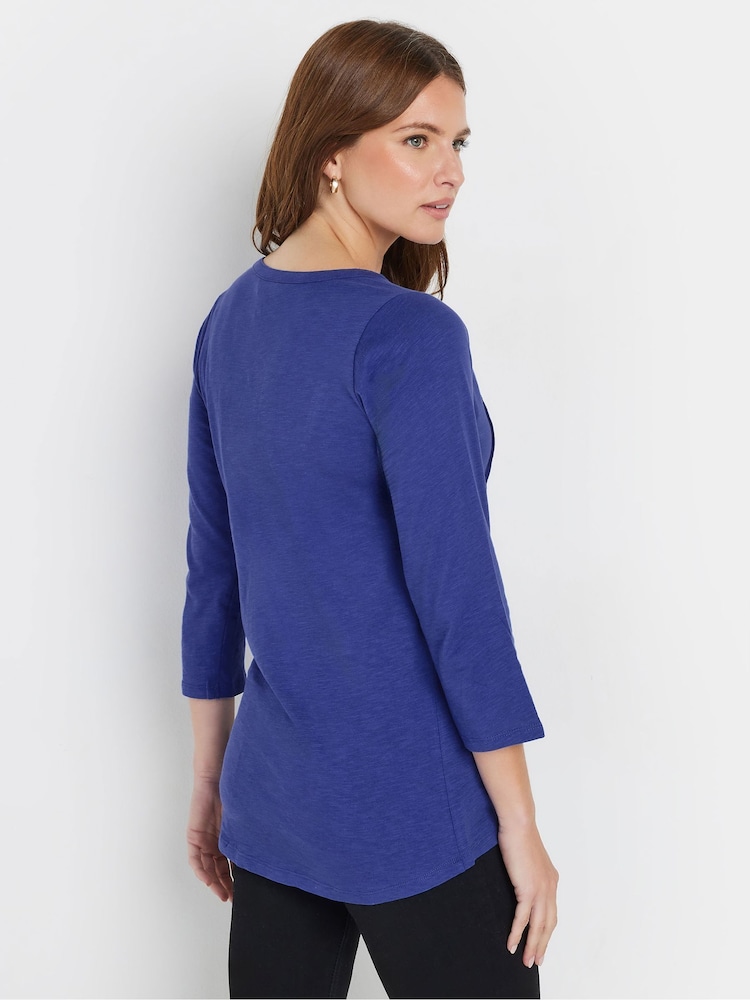 M&Co Blue 3/4 Sleeve 100% Cotton Henley Top - Image 3 of 5