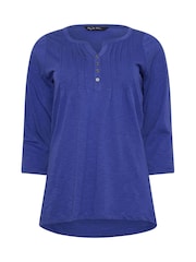 M&Co Blue 3/4 Sleeve 100% Cotton Henley Top - Image 5 of 5