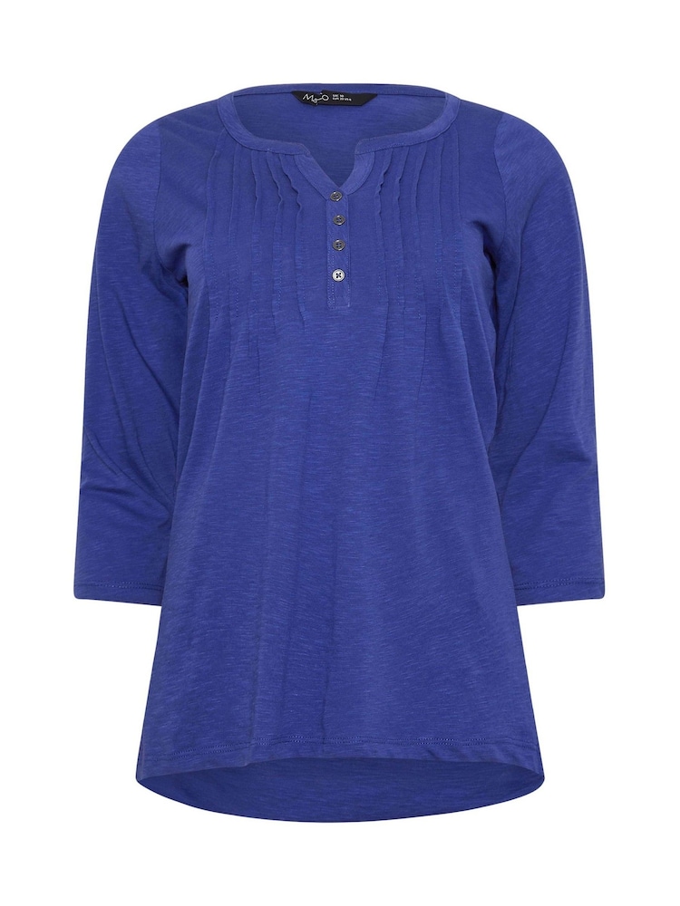 M&Co Blue 3/4 Sleeve 100% Cotton Henley Top - Image 5 of 5