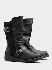 Yours Curve Black Extra Wide Fit Extra-Wide Fit Faux Leather Wedge Buckle Boots - Image 4 of 5