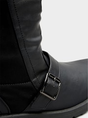 Yours Curve Black Extra Wide Fit Extra-Wide Fit Faux Leather Wedge Buckle Boots - Image 5 of 5