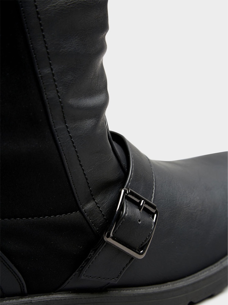 Yours Curve Black Extra Wide Fit Extra-Wide Fit Faux Leather Wedge Buckle Boots - Image 5 of 5