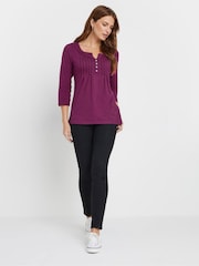 M&Co Purple 3/4 Sleeve 100% Cotton Henley Top - Image 2 of 5